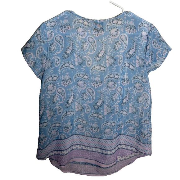 Como Vintage Blouse Women's Large V-Neck Floral Short Sleeve Tie Shirt Top - Picture 2 of 8